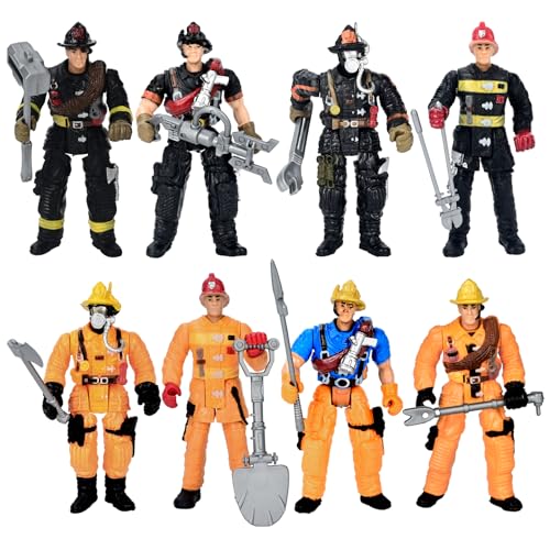 HAPTIME 8 Pieces Firefighter Action Figures, Fireman Toys for 3 4 5 6 7+ Year Old Boys, 4-Inch Toy Figure & Playsets with Accessories, Ideal Gifts for Boys Girls Kids, Christmas Stocking Stuffers Party Favor - Image 1
