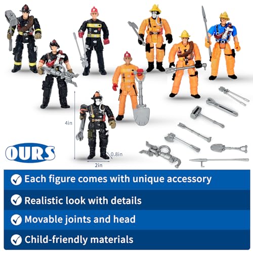 HAPTIME 8 Pieces Firefighter Action Figures, Fireman Toys for 3 4 5 6 7+ Year Old Boys, 4-Inch Toy Figure & Playsets with Accessories, Ideal Gifts for Boys Girls Kids, Christmas Stocking Stuffers Party Favor - Image 3
