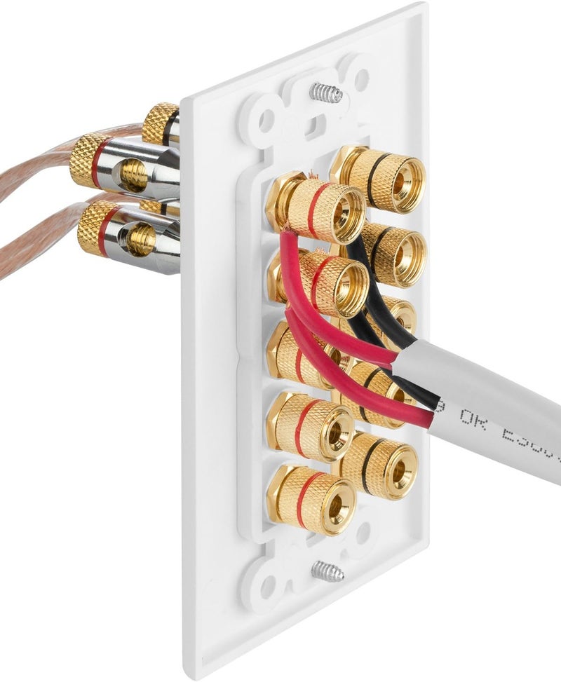 Fosmon [Five Speaker] Home Theatre Wall Plate - Premium Quality Gold Plated Copper Banana Binding Post Coupler Type Wall Plate for 5 Speakers (White) - Image 4