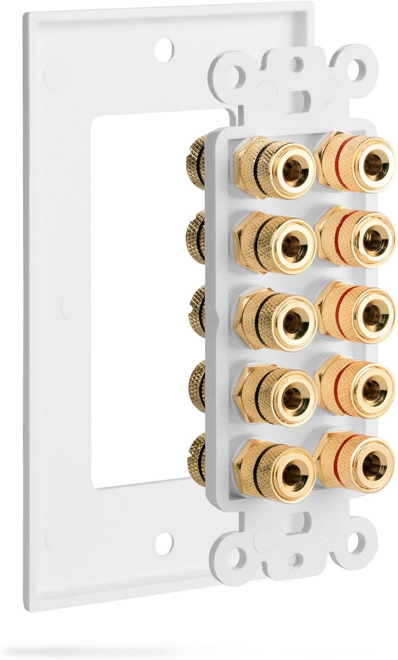 Fosmon [Five Speaker] Home Theatre Wall Plate - Premium Quality Gold Plated Copper Banana Binding Post Coupler Type Wall Plate for 5 Speakers (White) - Image 3