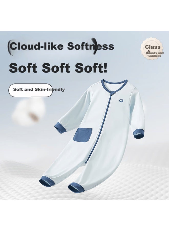 SHANBAOMAY Shangbao Maichunqiu Children's One-piece Cotton Zipper Pajamas Uni Baby Sleep Sack Homewear Moisture-wicking Cream Blue Size 110 - Image 5