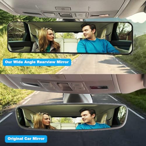 Kitbest Rear View Mirror, Universal 11.4 Inch Interior Clip On Panoramic Rearview Mirror, Wide Angle Rear View Mirror, Convex Car Mirror to Reduce Blind Spot Effectively for Car SUV Trucks – Clear - Image 2