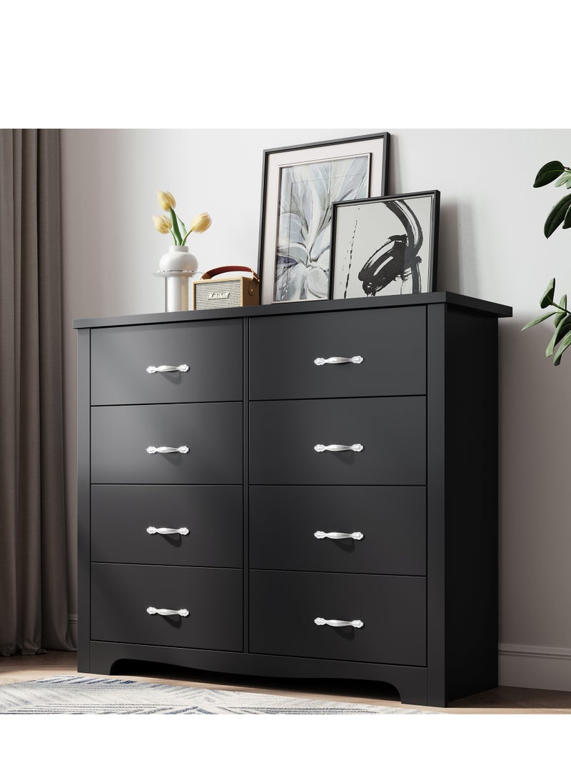 LINSY HOME LINSY HOME  -  Wood Dresser Closet With 8 Drawers , Dressers Organizer for Bed Room Living Room, Kids Room, Nursery, Hallway, Black Color, size 120L*39.8W*102.1H cm  - Image 1