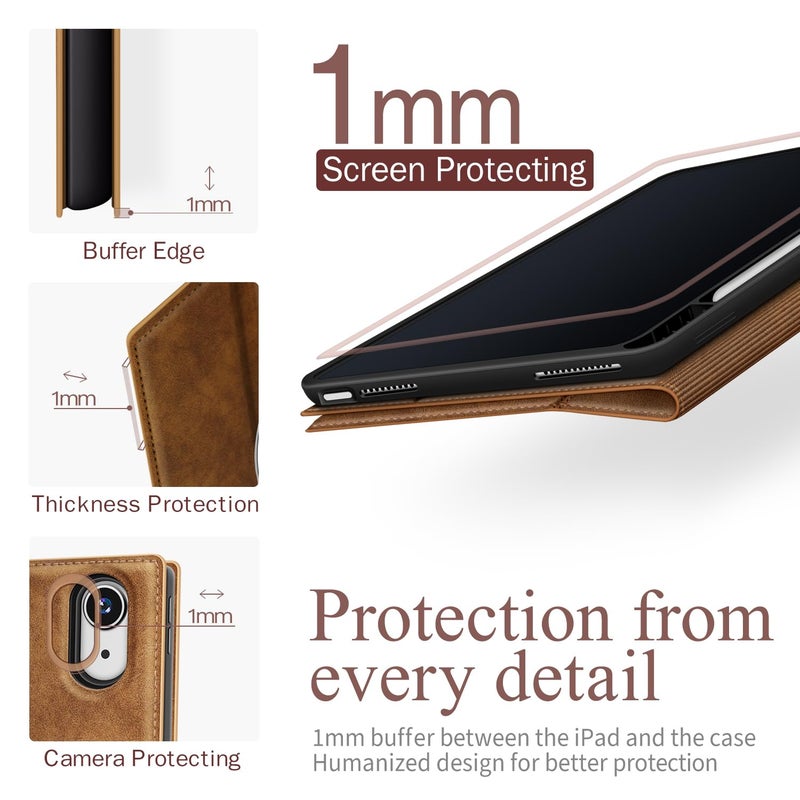 Antbox Case for iPad (A16) 11th (11'')/ 10th Generation (10.9'') High Grade Skin-Touch Vegan Leather with Built-in Pencil Holder Auto Sleep/Wake Function (Tan) - Image 3