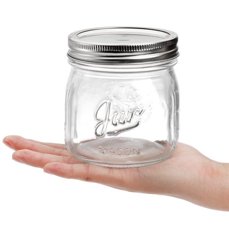 Lyellfe 12 Pack Wide Mouth mason Jars, 16 Oz Short Glass Canning Jar with Airtight Lids, Food Safe Jam Spice Jar for Honey, Jelly, Wedding Favors, DIY Project, Dishwasher Safe - Image 5
