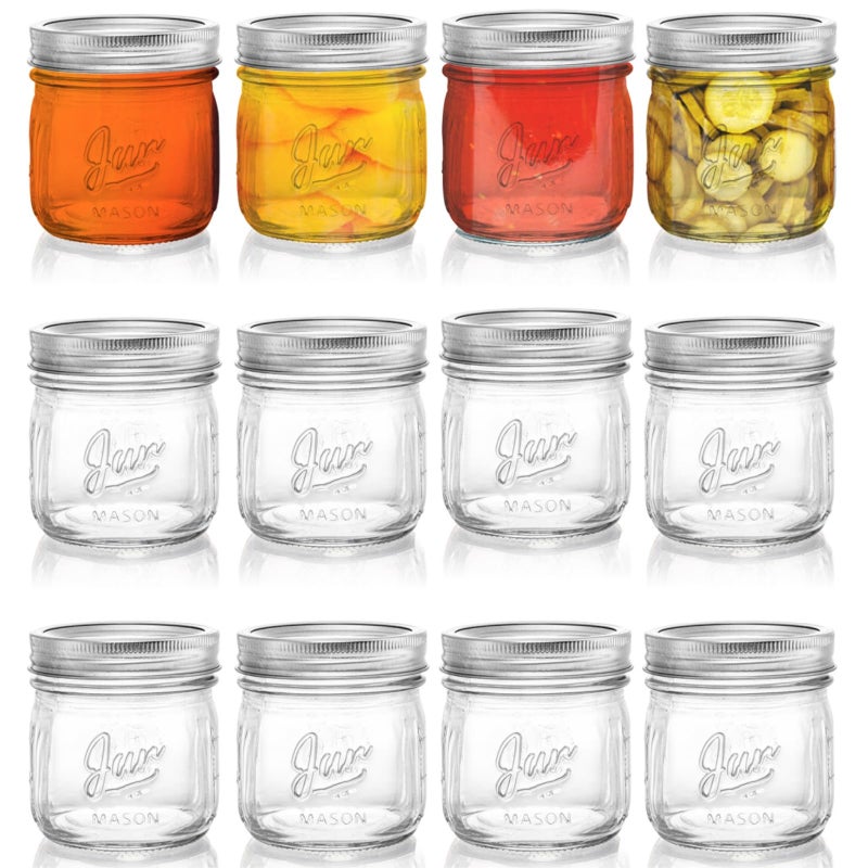 Lyellfe 12 Pack Wide Mouth mason Jars, 16 Oz Short Glass Canning Jar with Airtight Lids, Food Safe Jam Spice Jar for Honey, Jelly, Wedding Favors, DIY Project, Dishwasher Safe - Image 1