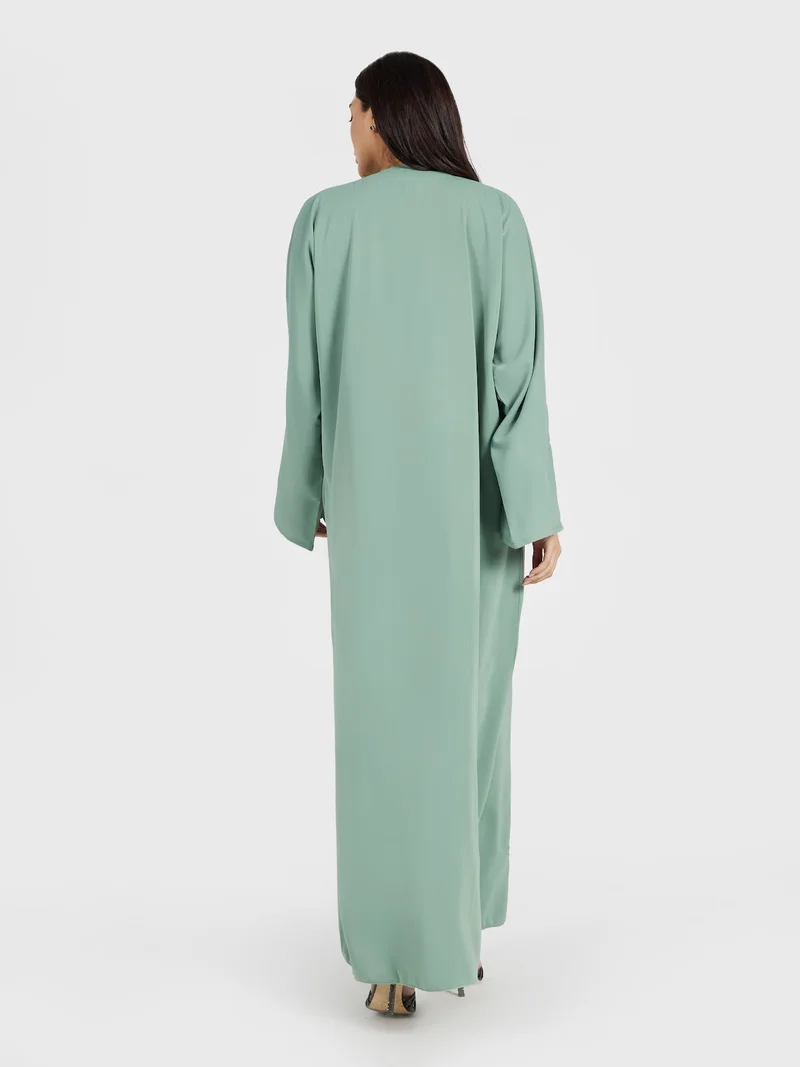 Reem Abayas  Mint Green Pastel Abaya with 3D Embellishments and Matching Scarf for Women | Best Price UAE