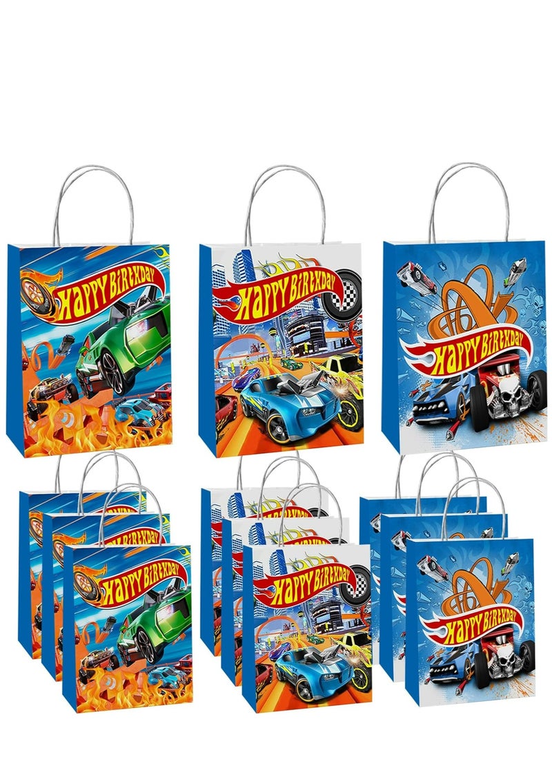 Tamona Hot Wheels Happy Birthday Gift Bags, Racing Cars Themed Candy Birthday Decoration Bags 12Pcs. Treat Bags, Party Favors Paper Bags with Hand Tattoos for Boys & Girls  - Image 2