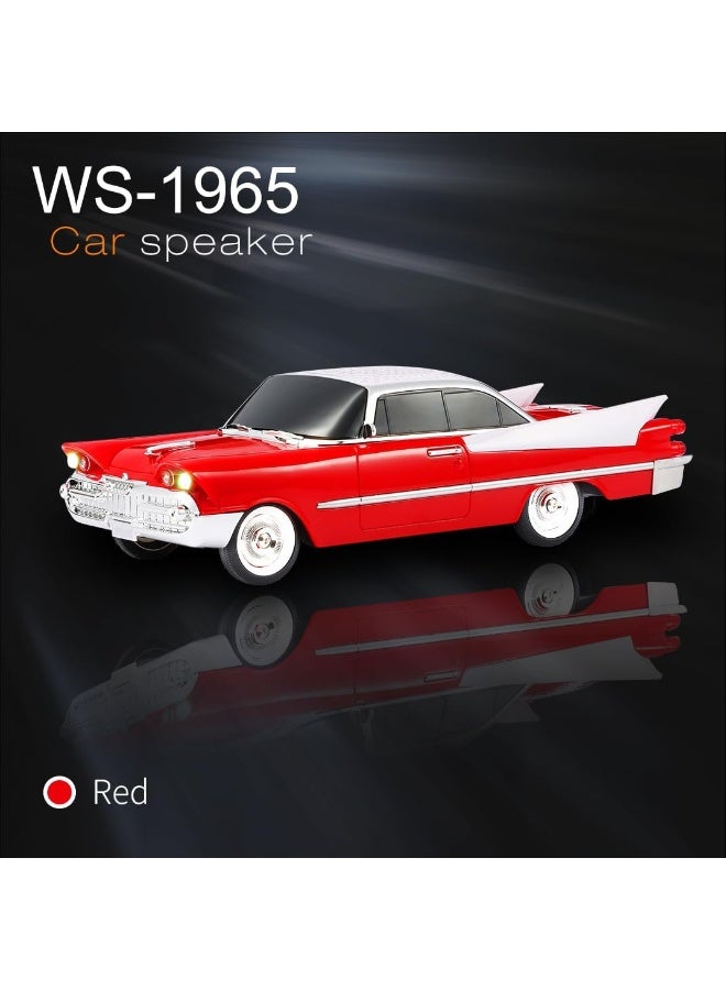 لاكوز مكبر صوت لاسلكي بتصميم سيارة كلاسيكية عتيقة WS-1965 مع راديو FM، منفذ USB/بطاقة TF، مكالمات بدون استخدام اليدين، أضواء LED، نظام صوتي محمول قابل لإعادة الشحن، لون أحمر - Image 2