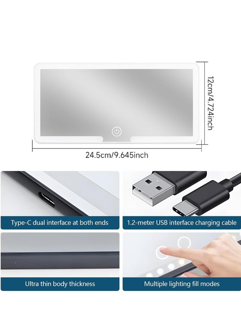Adando Adando Car Visor LED Vanity Mirror -  مرآة زينة للسيارة بإضاءة -Rechargeable Car Makeup Mirror with LED Lights & 3 Light Modes Makeup Mirror for Truck SUV Rear View Dimmable Touch Screen A Car Gift for Women/girls  - Image 2