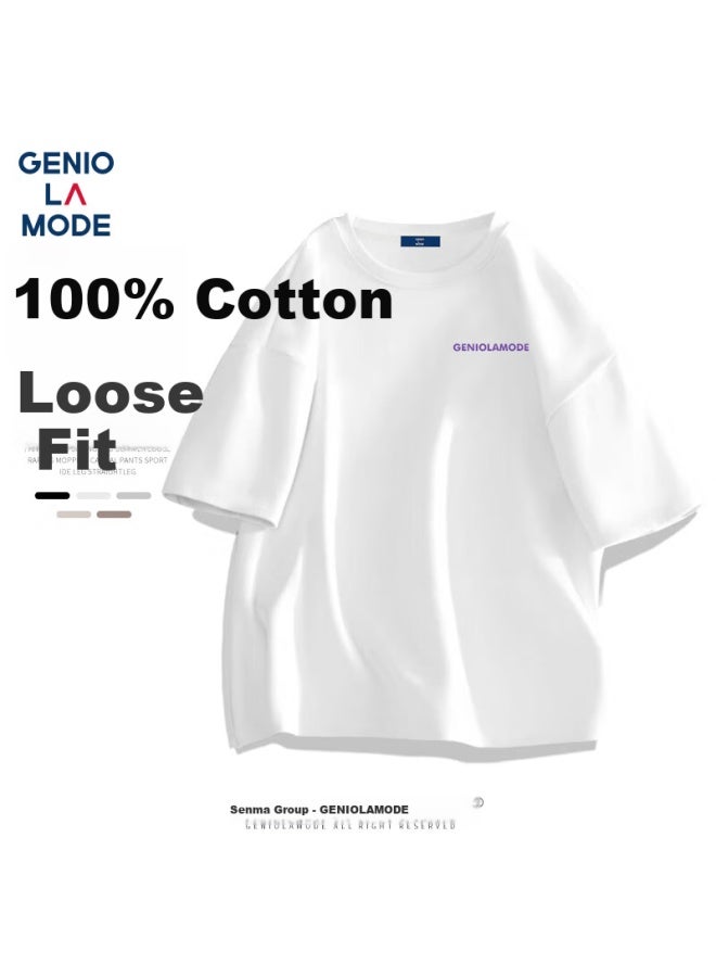 Geniolamode Men's Short Sleeve T-shirt Basic Simple All-match Couple T-shirt Pure Cotton Casual Short Sleeve - Image 1
