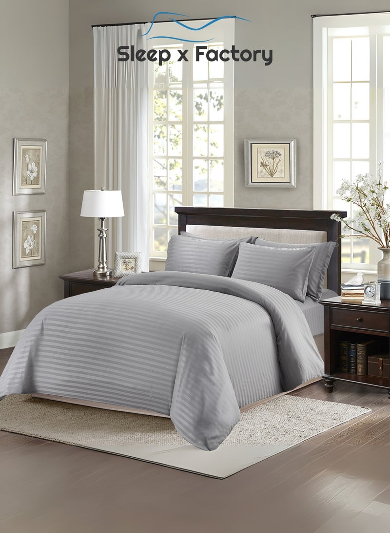 Sleep x Factory Rest Dose Hotel Comforter Set – 7 Pieces – Soft Touch – Striped Grey – 260x240 cm - Image 1