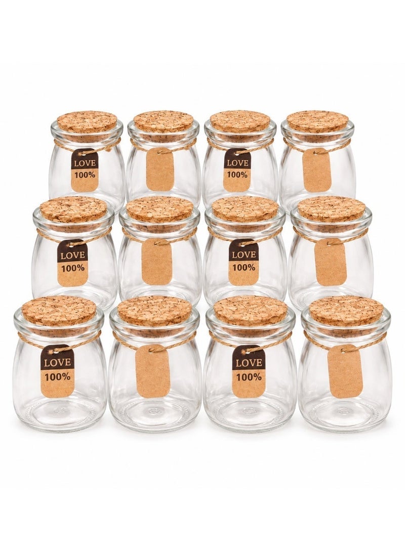 vsell24 Pack of 12 Glass Yoghurt Jars with Lids 200ml | Reusable Pudding, Jam, Jelly, Mousse & Honey Storage Containers for Kitchen - Image 1