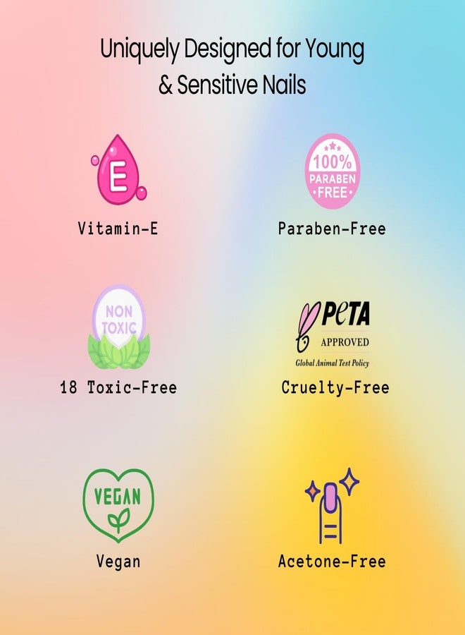 Perr Cherry 10 PC Organic Nail Art Kit | Non-Toxic Nail Polish Gift Set For Girls | Includes 4 Nail Polish, Nail Paint Remover Wipes, Press on Nails, Nail Sticker, Nail Filer & Toe Separator (Assorted Colours) - Image 4
