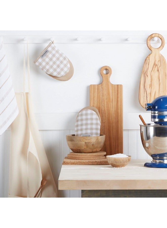 KitchenAid Gingham Mini Oven Mitt 2-Pack Set, Milkshake Tan, 5.5"x8" - Image 2