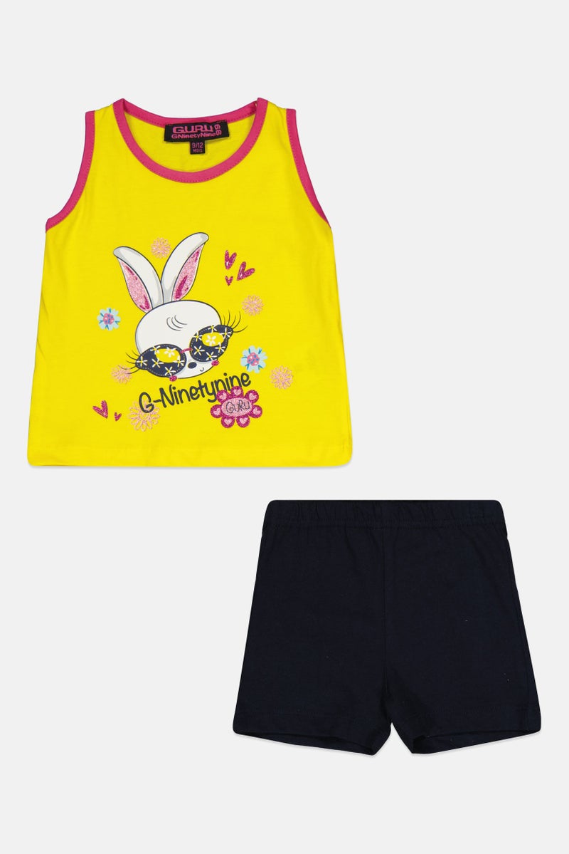 guru Toddlers Girl 2 Pcs Graphic Print Sleeveless Top And Short Set, Multicolor - Image 1