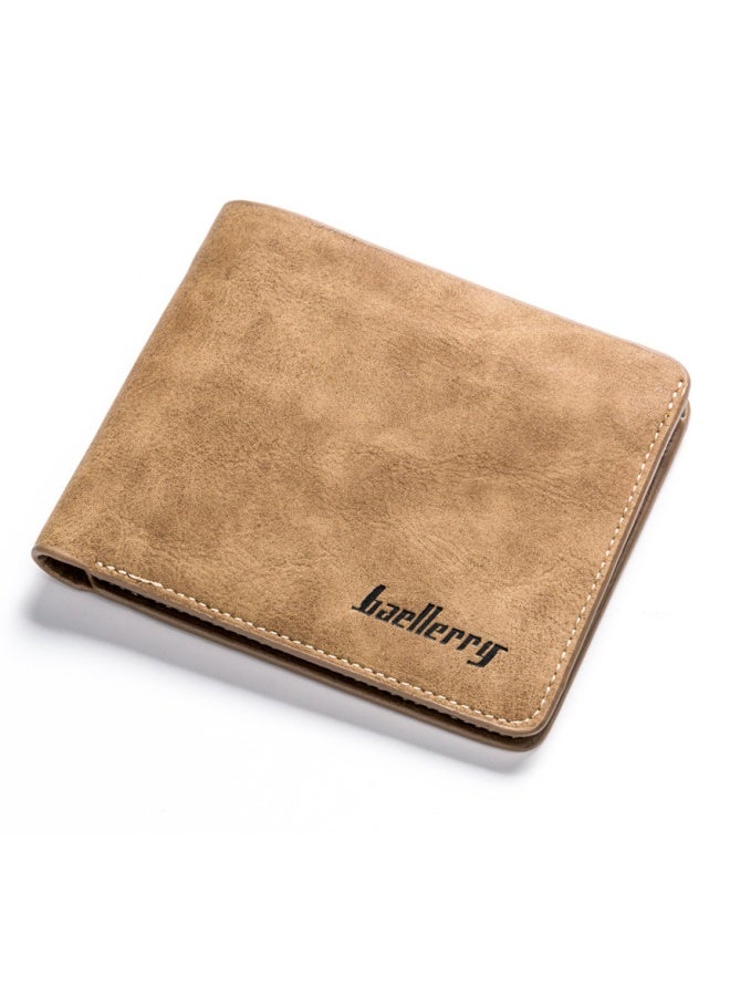 بايلليري محفظة رجالية قصيرة للطالب بتصميم كلاسيكي متجمد ثنائي الطي طراز أفقي جديد باللون البني - Image 1