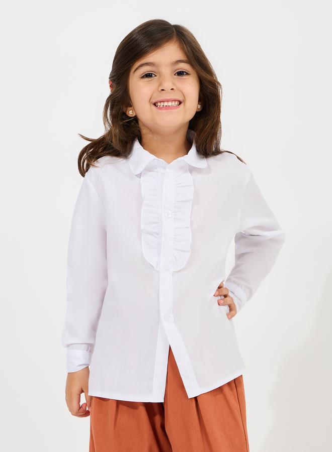 ستايلي قميص بأكمام طويلة وتفاصيل كشكش سادة - Image 1