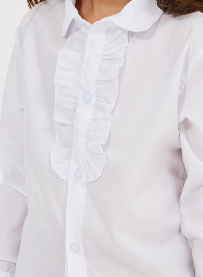 ستايلي قميص بأكمام طويلة وتفاصيل كشكش سادة - Image 3