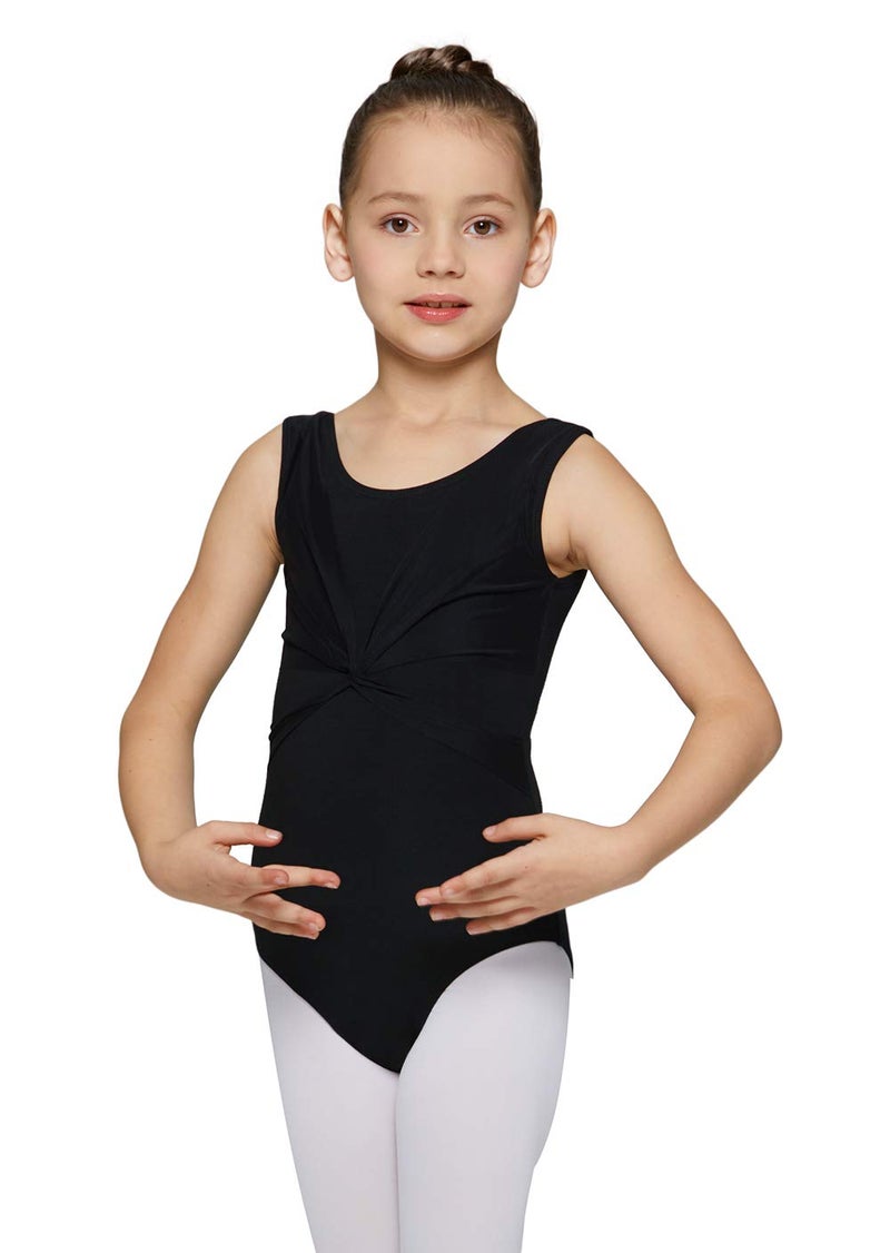 MdnMd Girls Gymnastic Ballet Dance Leotard Tank Mesh Cross Front (Black, Age 10-12) - Image 3