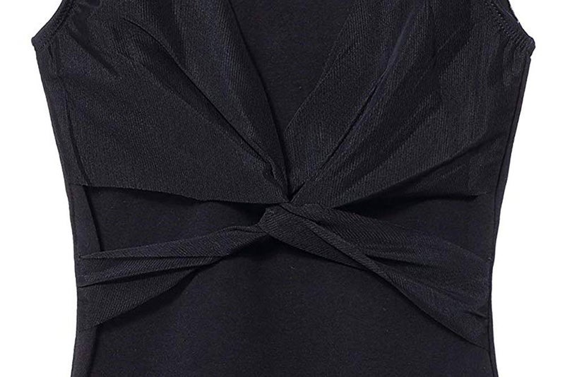 MdnMd Girls Gymnastic Ballet Dance Leotard Tank Mesh Cross Front (Black, Age 10-12) - Image 5