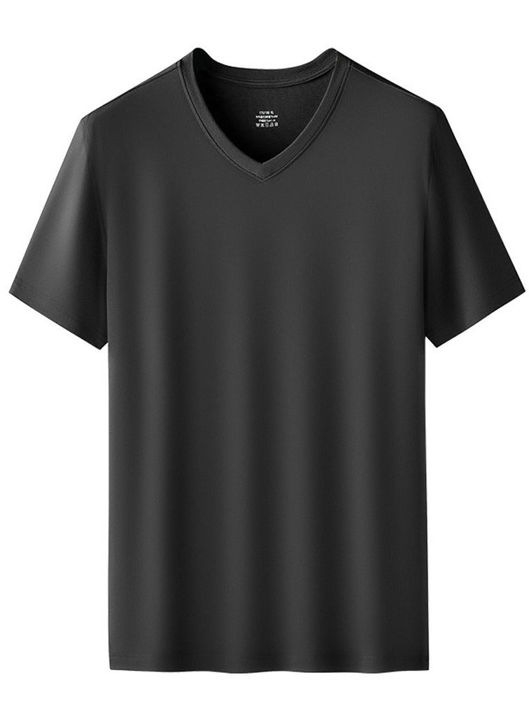 Loquat Men's Solid Color Classic Short Sleeve V-Neck T-Shirt Black 