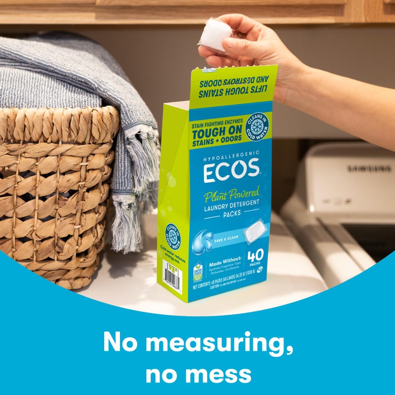 ECOS Laundry Detergent Packs, 80 Loads - 100% Plastic Free Packaging - Convenient No Mess Washing Soap Packs - Hypoallergenic for Sensitive Skin - Free & Clear - Image 5