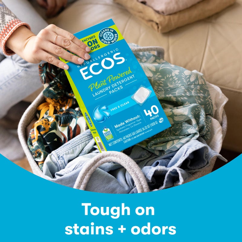 ECOS Laundry Detergent Packs, 80 Loads - 100% Plastic Free Packaging - Convenient No Mess Washing Soap Packs - Hypoallergenic for Sensitive Skin - Free & Clear - Image 4