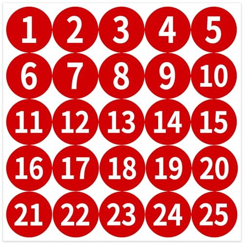 LUHIMO 1-25 Circle Numbered Vinyl Stickers,Anti-Fading Waterproof 1 in Self Adhesive Die Cut Consecutive Number Vinyl Decal,Production and Fitness Equipment Flexible Small 1-10 Number Stickers （Red） - Image 1