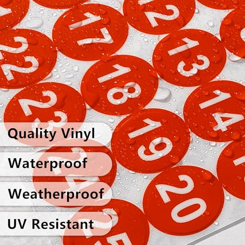 LUHIMO 1-25 Circle Numbered Vinyl Stickers,Anti-Fading Waterproof 1 in Self Adhesive Die Cut Consecutive Number Vinyl Decal,Production and Fitness Equipment Flexible Small 1-10 Number Stickers （Red） - Image 4