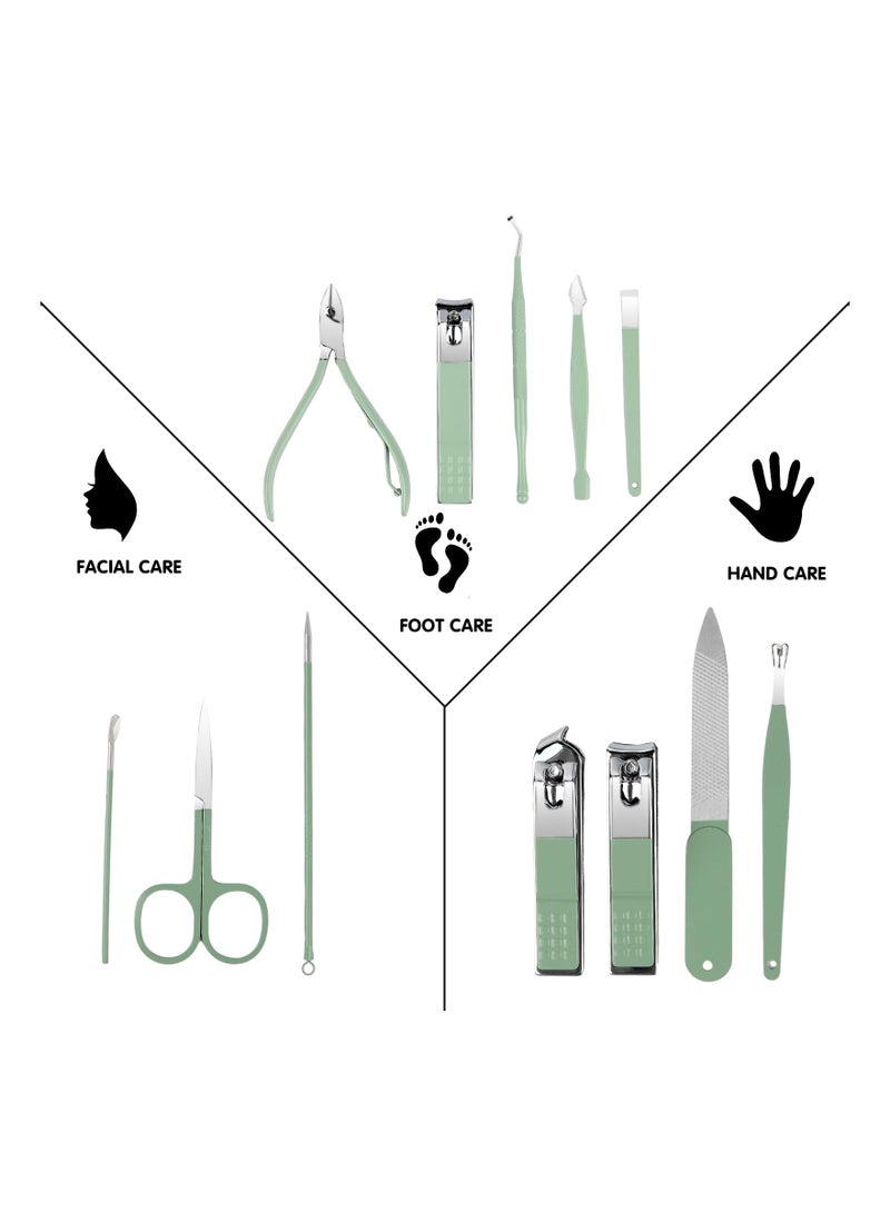 SOLARAE Portable Manicure Set, Travel Mini Nail Clippers Kit Pedicure Care Tools, Professional Stainless Steel Manicure Kit Pedicure Kit with Case for Travel & Home, 12Pcs (Green) - Image 5