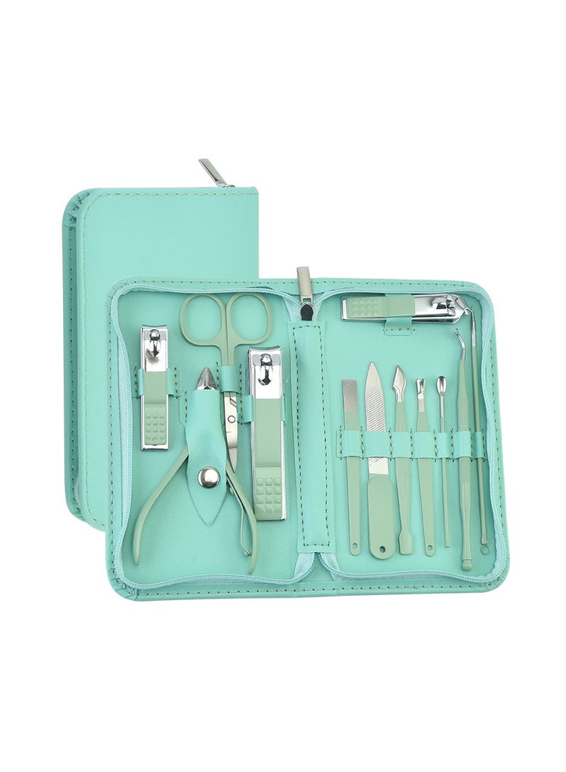 SOLARAE Portable Manicure Set, Travel Mini Nail Clippers Kit Pedicure Care Tools, Professional Stainless Steel Manicure Kit Pedicure Kit with Case for Travel & Home, 12Pcs (Green) - Image 1