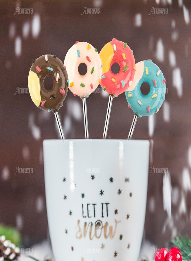 أوير مجموعة ملاعق تقليب من AUEAR، 4 قطع، ملاعق قهوة على شكل دونات لطيفة، ملاعق شاي صغيرة من الفولاذ المقاوم للصدأ، ملاعق تقليب صغيرة على شكل دونات، ملاعق تقليب للحلويات والآيس كريم والشاي والسكر، أدوات مطبخ متعددة الوظائف - Image 4