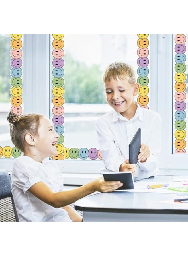 32.8Ft Boho Happy Face Bulletin Board Border Pastel Color Smile Face Die Cut Trim Border Roll for Classroom Chalkboard School - Image 3