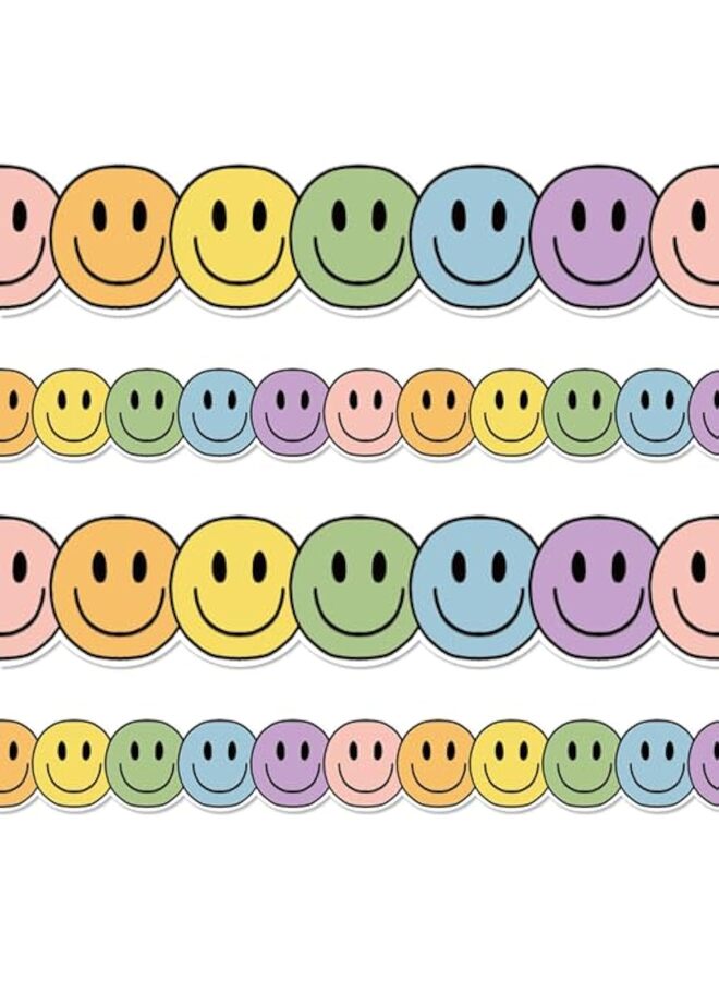 32.8Ft Boho Happy Face Bulletin Board Border Pastel Color Smile Face Die Cut Trim Border Roll for Classroom Chalkboard School - Image 1