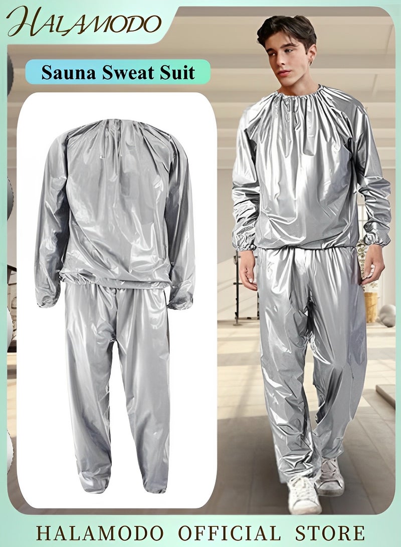 HALAMODO Sauna Sweat Suit Exercise Weight Loss Gym Fitness Workout Anti-Rip Heavy Duty Full-Zip Sauna Suit Fitness Exercise Gym Top Pant for Men Women  - Image 1