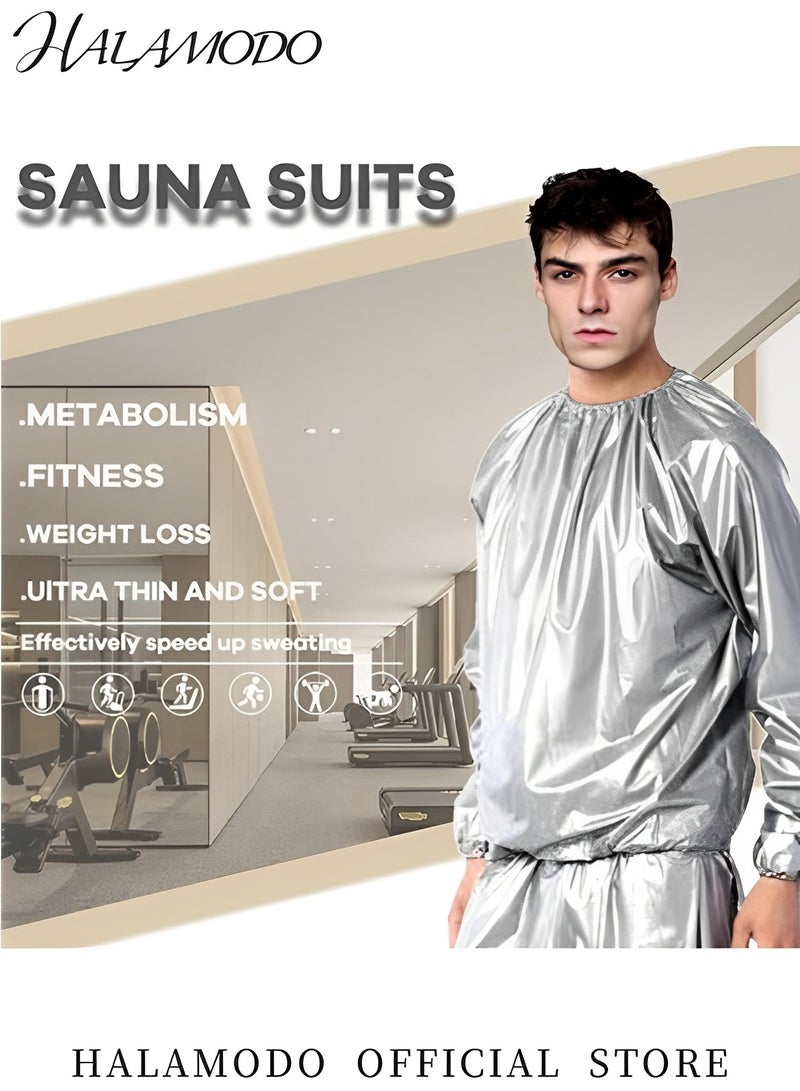 HALAMODO Sauna Sweat Suit Exercise Weight Loss Gym Fitness Workout Anti-Rip Heavy Duty Full-Zip Sauna Suit Fitness Exercise Gym Top Pant for Men Women  - Image 5