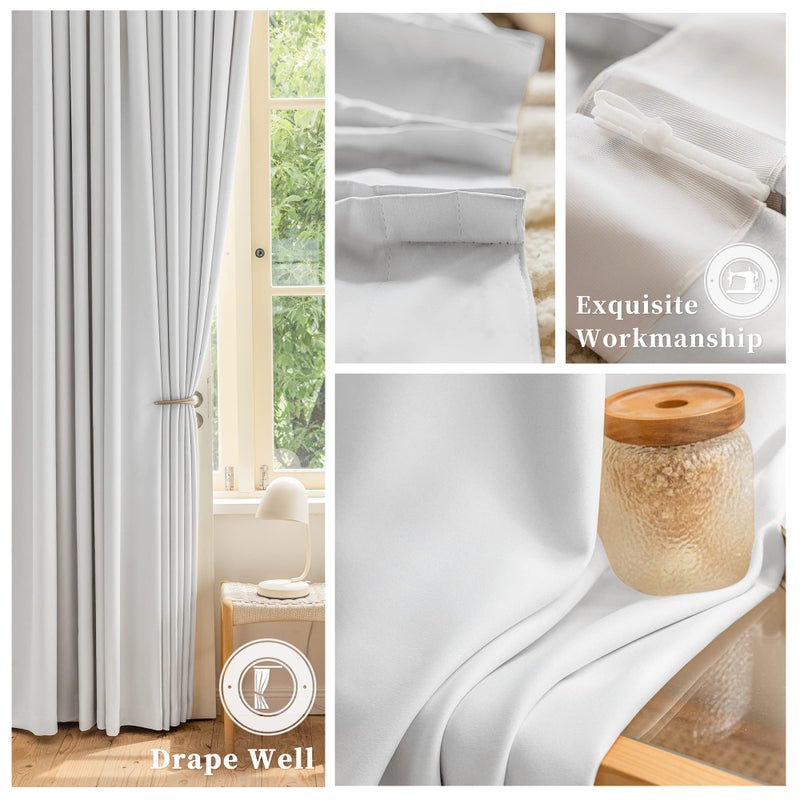 OYRING Extra Wide Pinch Pleat Curtain with Tieback for Patio Door  Room Darkening Thermal Insulated Pleated Drape for Bedroom  Living Room  Greyish White  72 Inch Wide by 84 Inch Long  1 Panel - Image 5