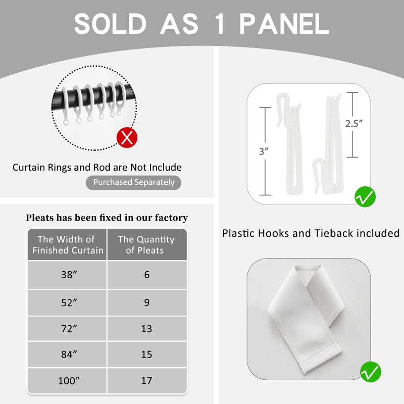 OYRING Extra Wide Pinch Pleat Curtain with Tieback for Patio Door  Room Darkening Thermal Insulated Pleated Drape for Bedroom  Living Room  Greyish White  72 Inch Wide by 84 Inch Long  1 Panel - Image 4