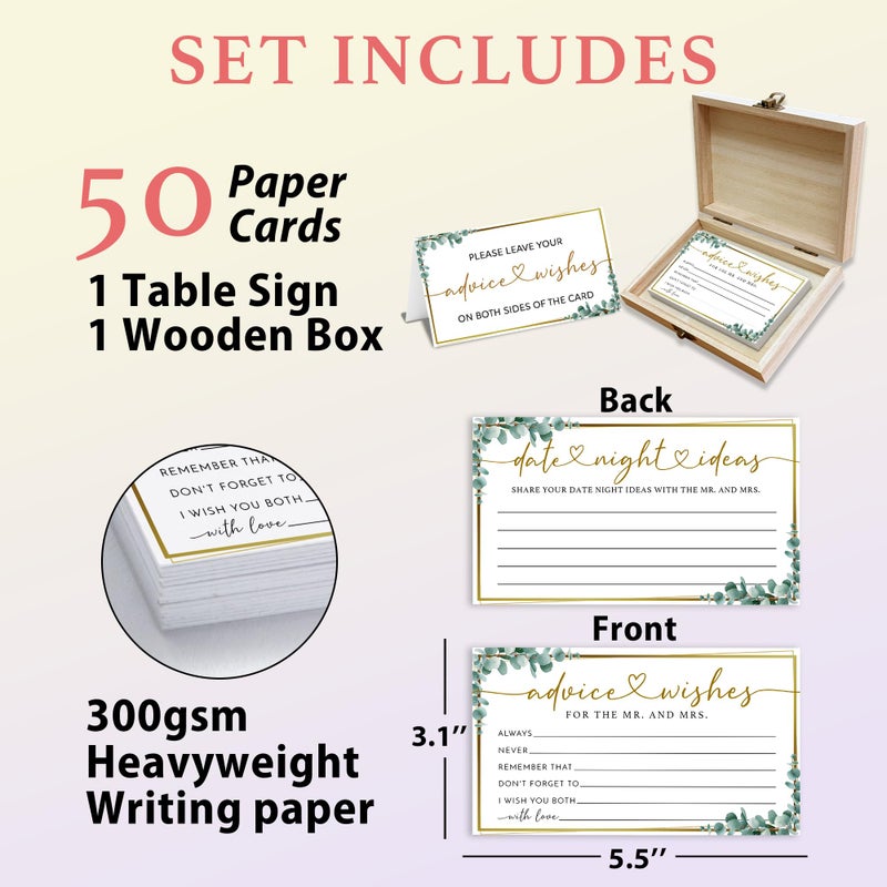 Crocothemis Eucalyptus Advice and Wishes for the Mr and Mrs - 50 Packs Wedding Advice Cards Bridal Shower Game Cards with Box Reception Guest Book for Bride Groom Newlywed Engagement Party Decoration -A10 - Image 2