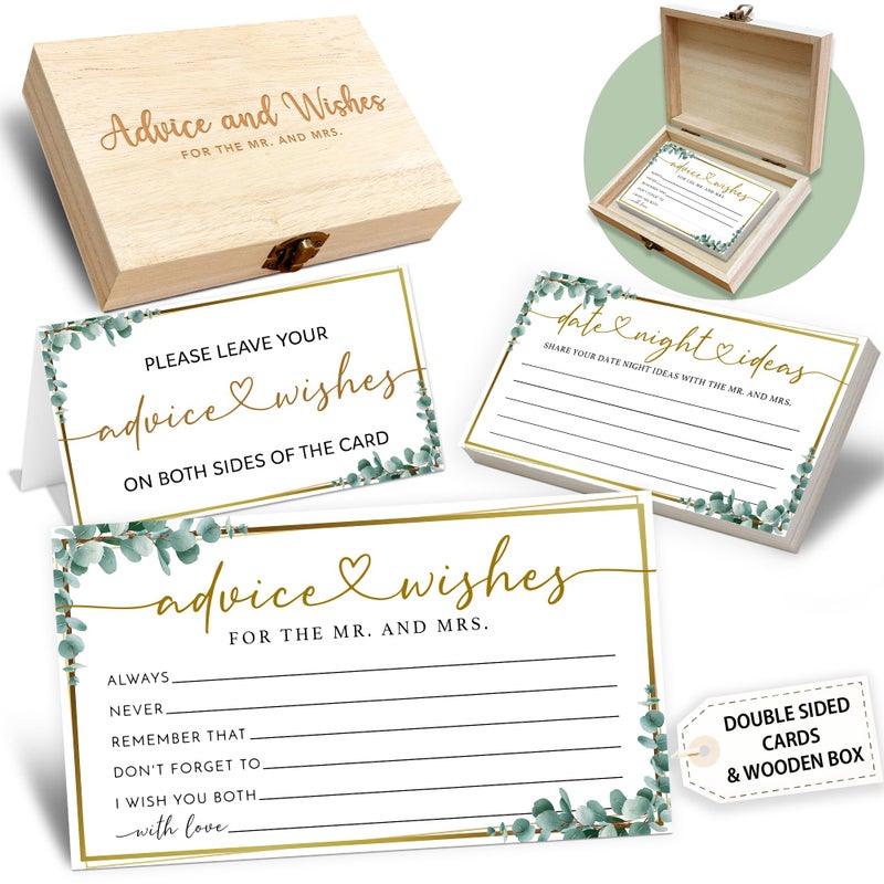 Crocothemis Eucalyptus Advice and Wishes for the Mr and Mrs - 50 Packs Wedding Advice Cards Bridal Shower Game Cards with Box Reception Guest Book for Bride Groom Newlywed Engagement Party Decoration -A10 - Image 1