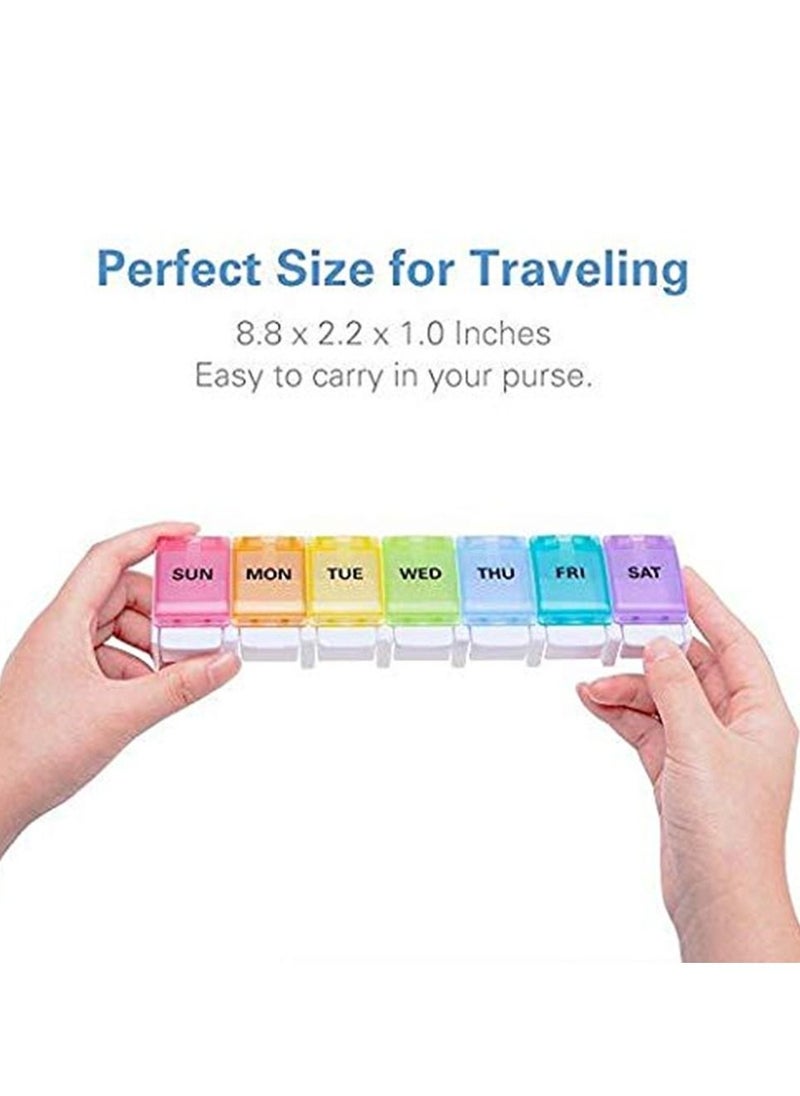 Generic - 7 Day Pill Organizer Large Push Button Weekly Pill Box For Pills/Vitamin/Fish Oil/Supplements - Rainbow - Image 1