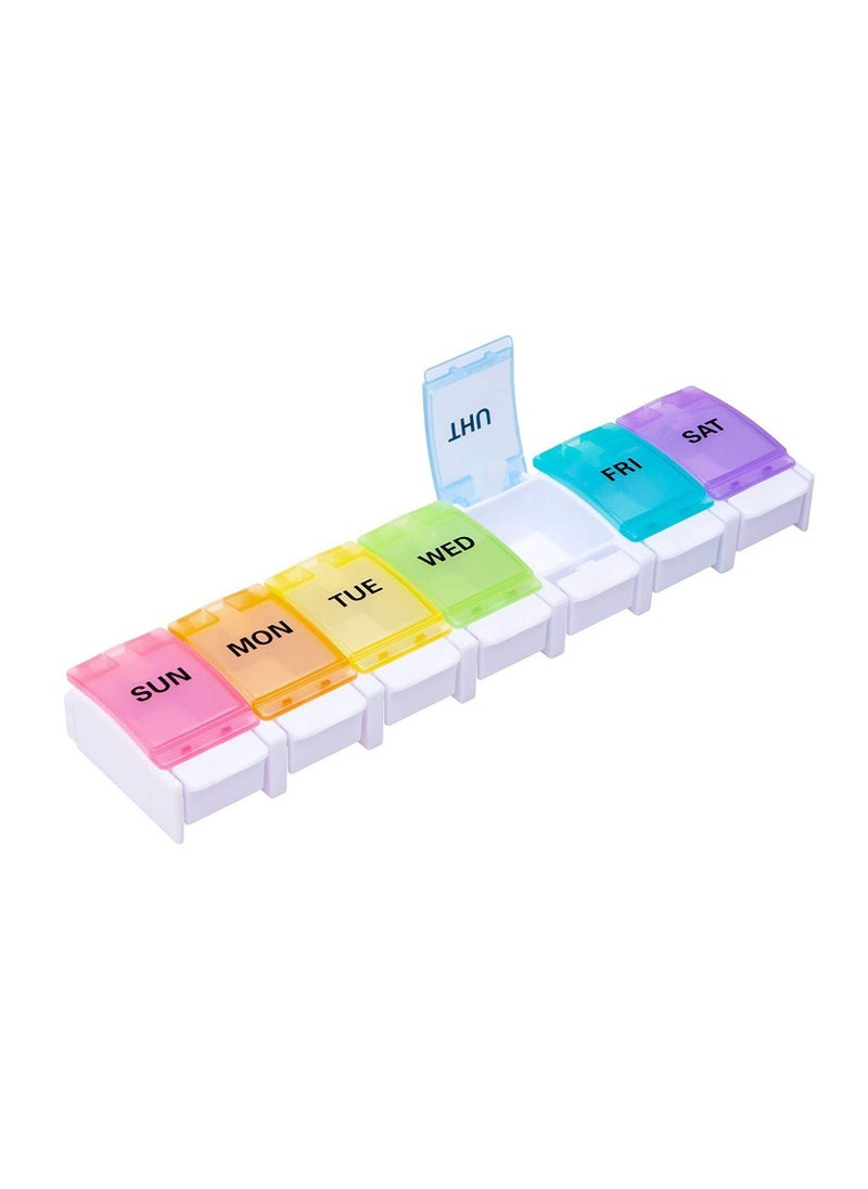 Generic - 7 Day Pill Organizer Large Push Button Weekly Pill Box For Pills/Vitamin/Fish Oil/Supplements - Rainbow - Image 1