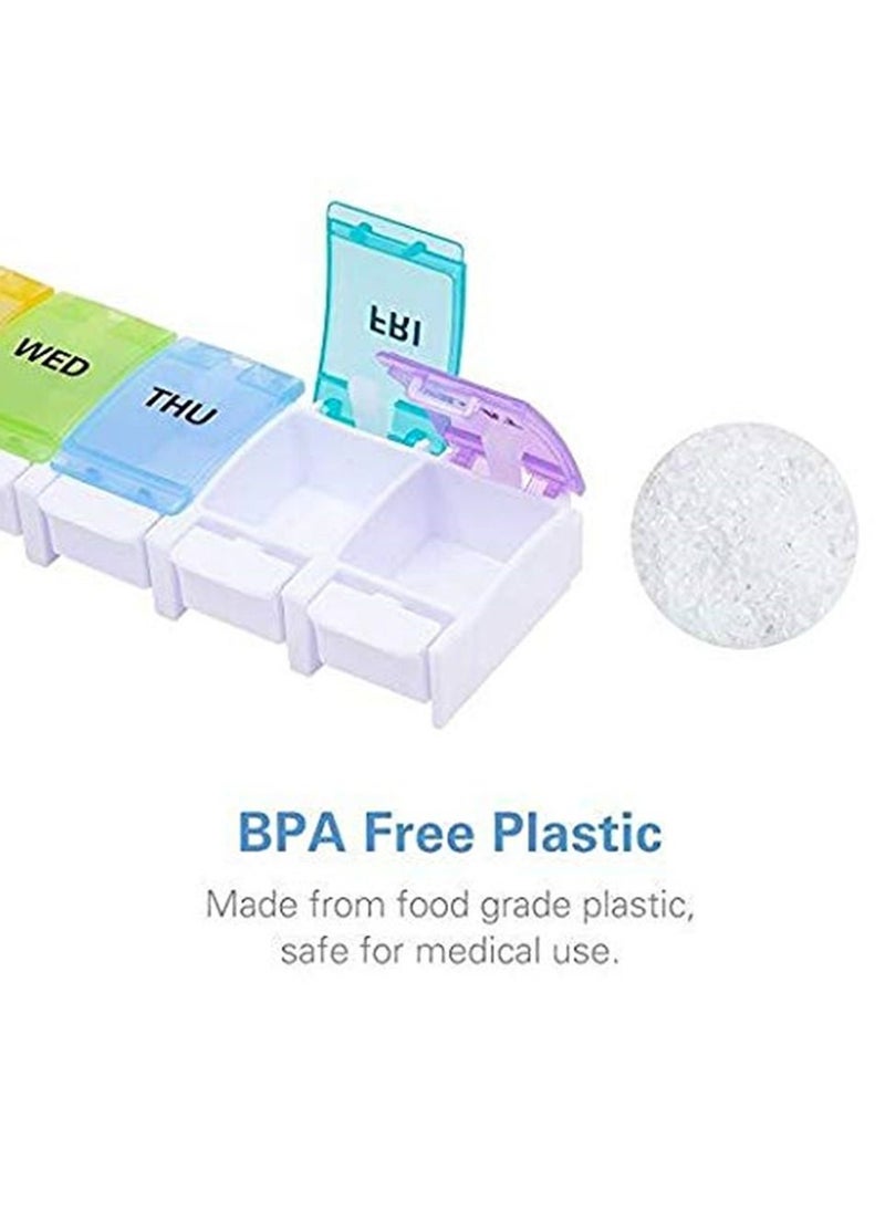 Generic - 7 Day Pill Organizer Large Push Button Weekly Pill Box For Pills/Vitamin/Fish Oil/Supplements - Rainbow - Image 1