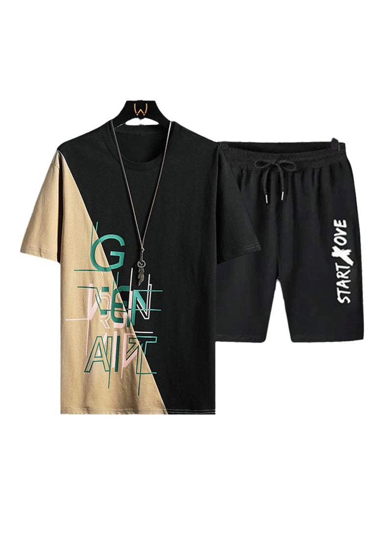 Quick-drying sports shorts two-piece casual summer set Thin trendy short-sleeved T-shirt for students - Image 1