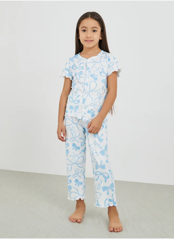 Styli Styli Printed Buttoned Short Sleeve Top and Pyjama Set
