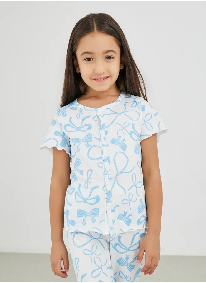 Styli Styli Printed Buttoned Short Sleeve Top and Pyjama Set