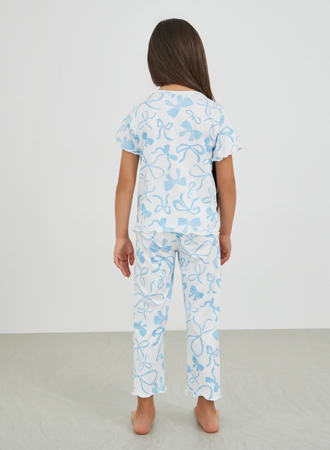 Styli Styli Printed Buttoned Short Sleeve Top and Pyjama Set