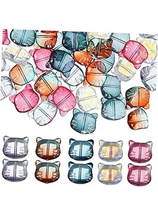 Mixed Color Cat Head Beads 50 Pcs for DIY Bracelets Kids Jewelry Making Craft Party Favors - Image 1