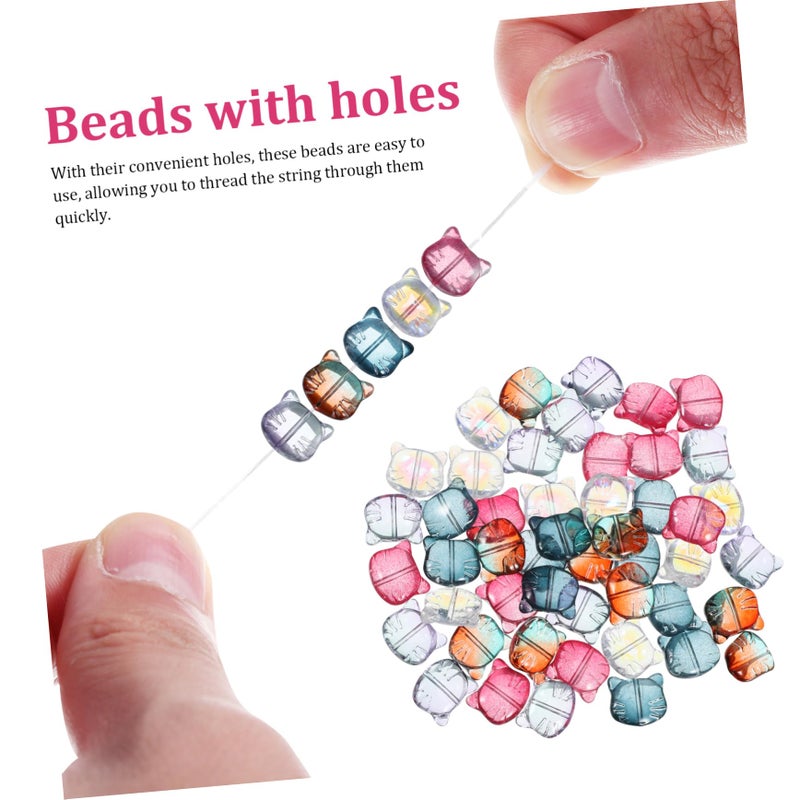 Mixed Color Cat Head Beads 50 Pcs for DIY Bracelets Kids Jewelry Making Craft Party Favors - Image 3